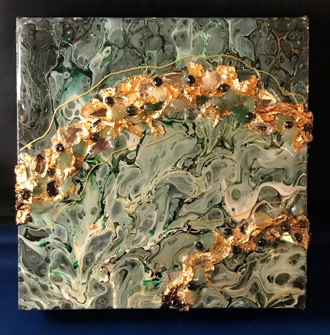 Embellished Geode Acrylic Pour Painting Sealed With Resin 6 X 6 Etsy