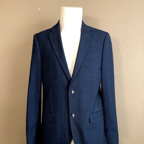 Ben Sherman Windowpane Plaid Men's Sport Coat Jacket Blue Sz R40 Pre-Owned Wool