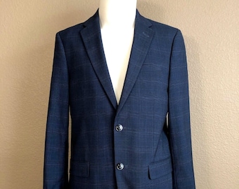 Ben Sherman Windowpane Plaid Men's Sport Coat Jacket Blue Sz R40 Pre-Owned Wool