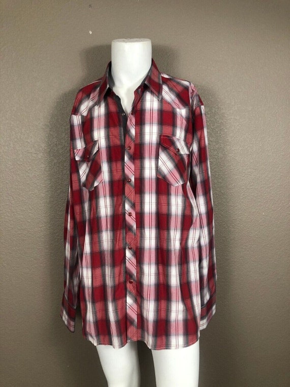 Ace of Diamond Red Plaid Western Cowboy Rodeo Sna… - image 1