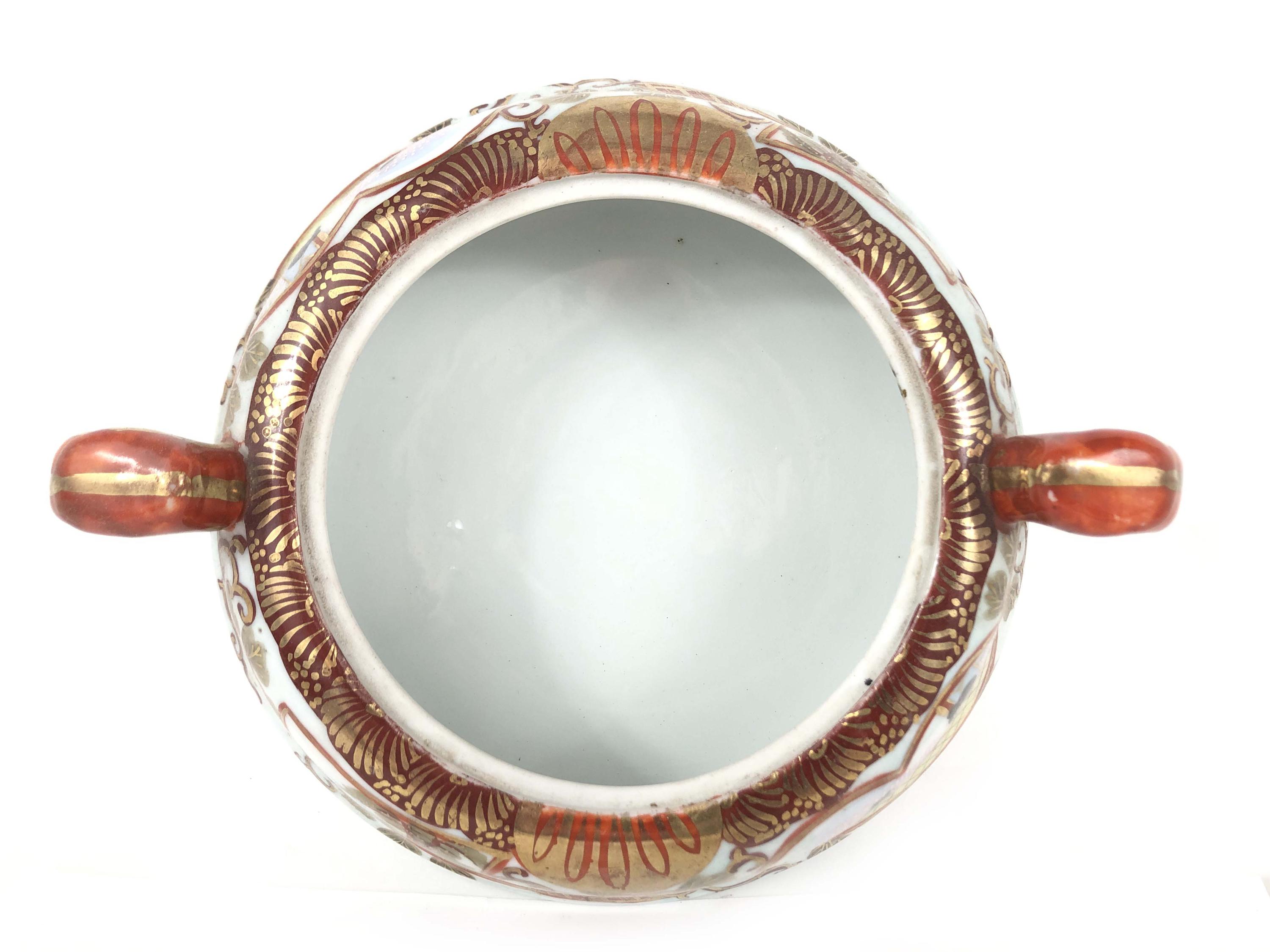 九谷焼 アンティーク シュガーポット 8インチ 明治時代 VGC 手描き