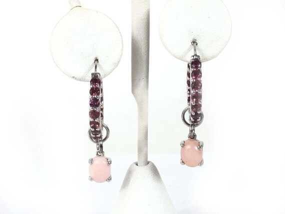 Pink Opal & Rhodolite Garnet In Out Hoops Dangle … - image 2
