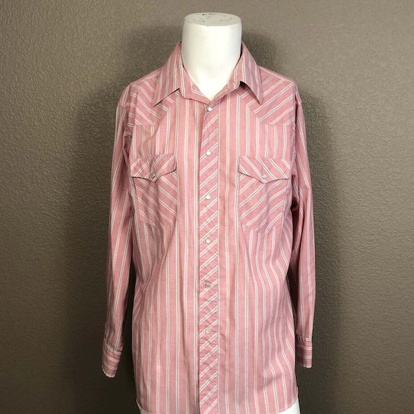 Wrangler Western Cowboy Cut Long Sleeve Pink Stripe Regular Fit Shirt Extra Long