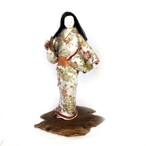 Japanese Geisha Doll Folk Art Hand Painted Gofun Relaxed Silk Kimono 12&quot;