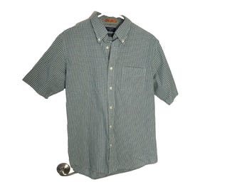 Men's Dockers Short Sleeve Shirt Sz M Blue Green Micro Plaid VGC Stain Defender