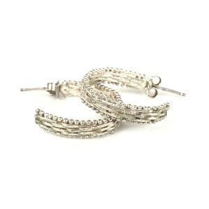 Woven Half Hoop Earrings Solid Sterling Silver 925 Pre-Owned 7/8&quot;