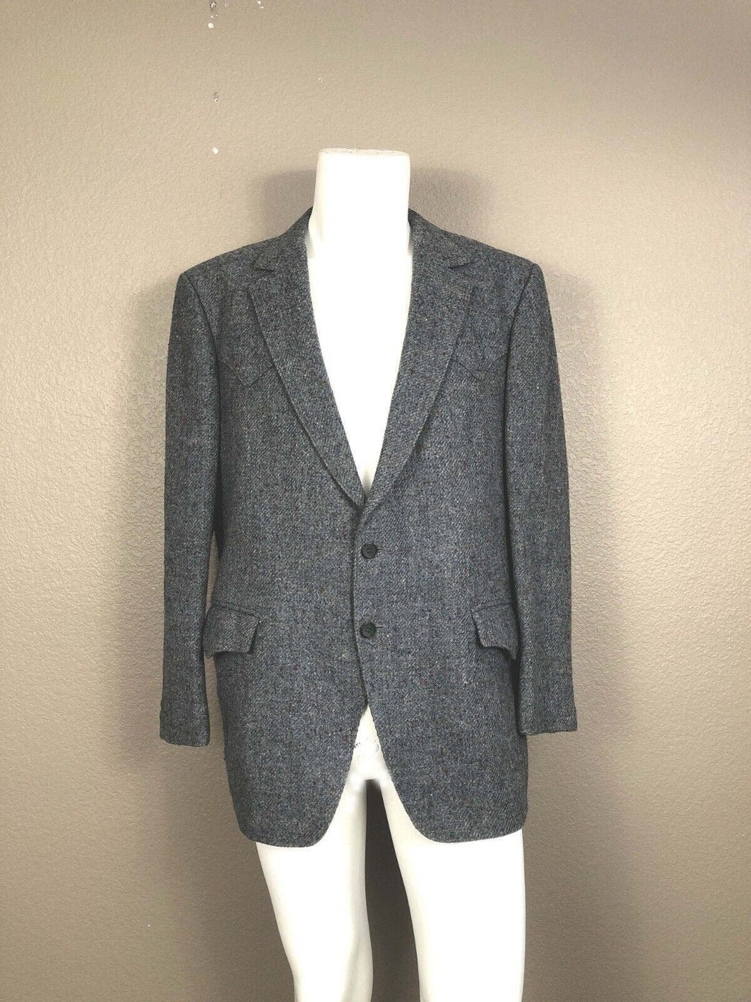 Flying L Western Cowboy Action Back Sport Jacket Gray Tweed Sz 46 Pre ...