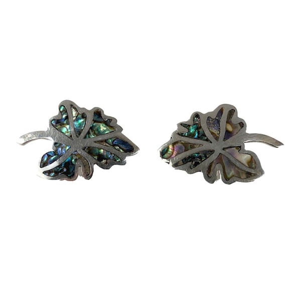 Taxco Mexico Abalone Leaf Screw Back Earrings Ste… - image 1