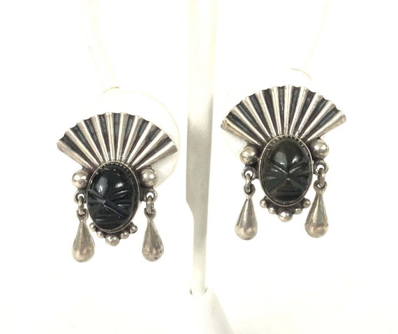 Mexican PARRA 40's Black Onyx Mask Sterling Silve… - image 1