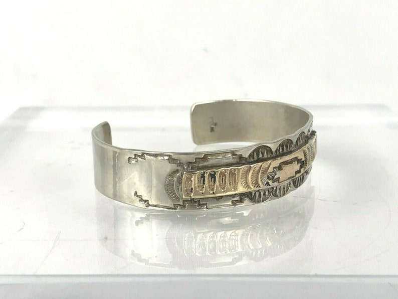 Navajo Sterling Silver 12k Stamped Cuff Bracelet Vintage Estate Find RB