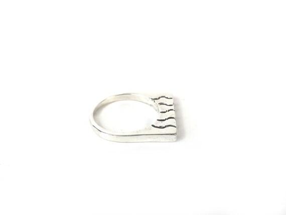 Artisan Flat Stacking Ring w Design Sterling Silv… - image 2