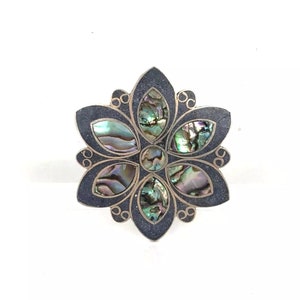 Taxco Inlay Abalone Mexican Sterling Silver 925 Flower Brooch Pin Made in Mexico 1.75&quot;