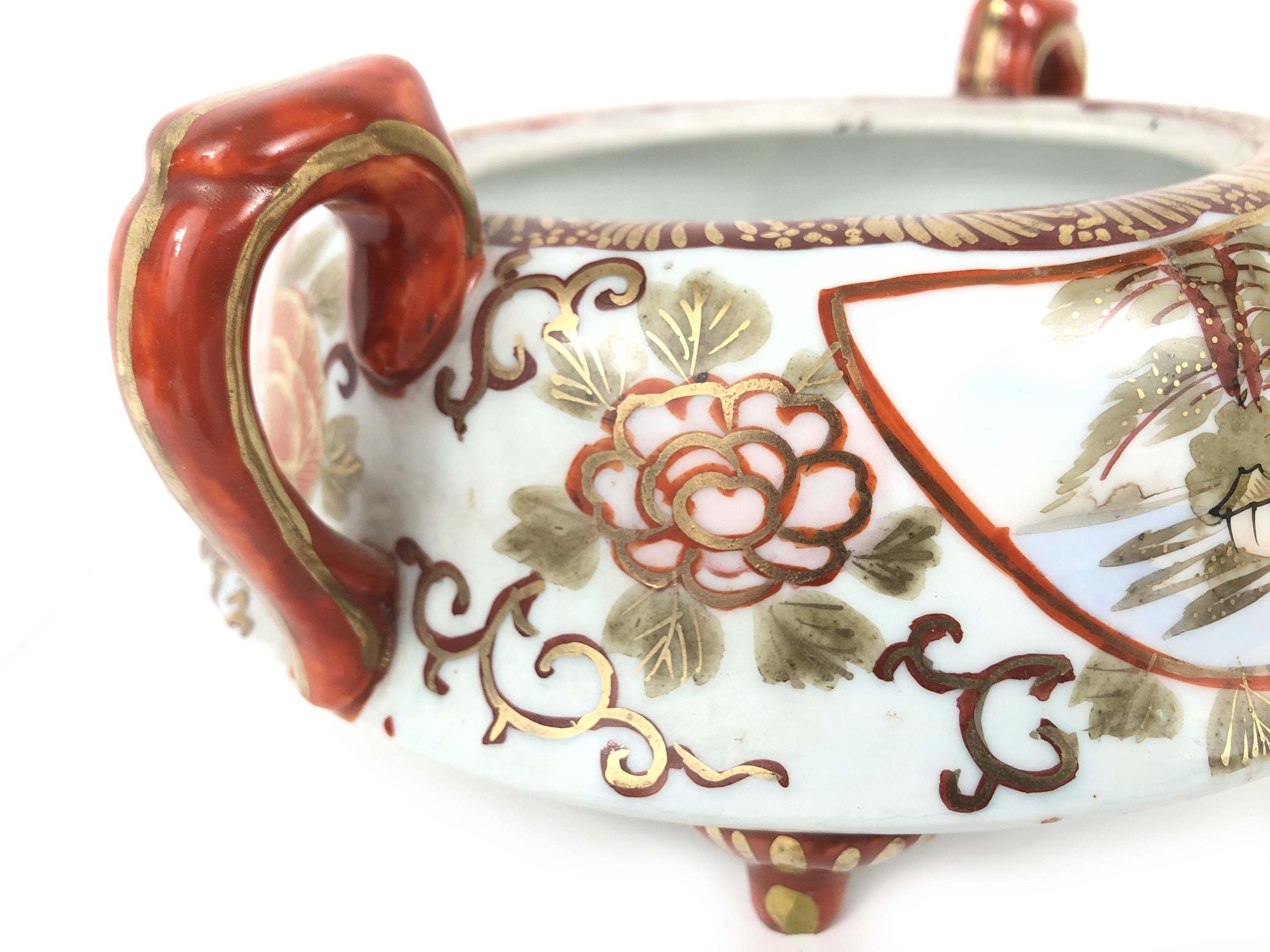 九谷焼 アンティーク シュガーポット 8インチ 明治時代 VGC 手描き