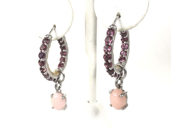 Pink Opal & Rhodolite Garnet In Out Hoops Dangle … - image 1