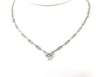 Paperclip Heart Sterling Silver 925 Adjustable Link Chain Necklace 18"-20"
