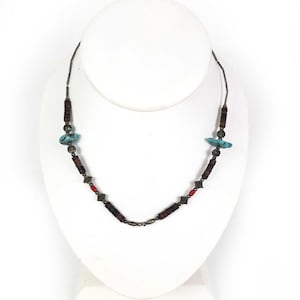 Turquoise Heishi Coral Glass Bead Silver Vintage Southwestern Necklace 18&quot;