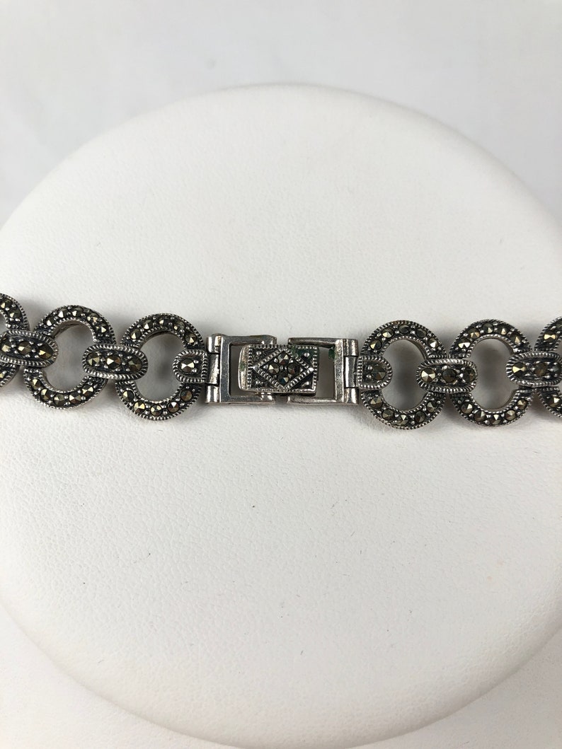 Marcasite Sterling Silver 925 Oval Link Choker Necklace Estate Find 16.5