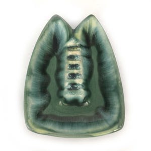 Mid Century Glazed Kitty Cat Free Flowing Drip MCM Teal Green Ashtray VGC