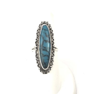 Southwestern Style Created Turquoise Sterling Silver 925 Ring Sz 7.5 Pre-Owned