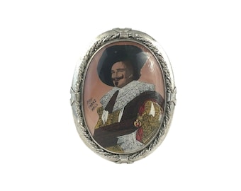 Viktorianische Brosche aus Sterlingsilber „Laughing Cavalier“ von Frans Hals Painting