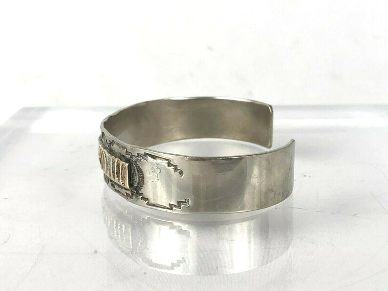 Navajo Sterling Silver 12k Stamped Cuff Bracelet Vintage Estate Find RB
