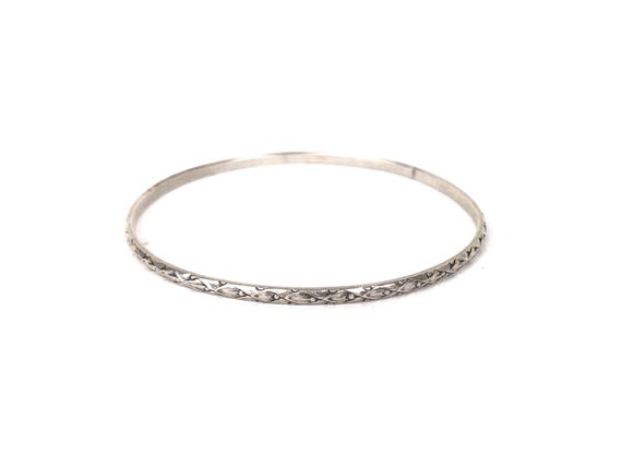 Bangle Solid Sterling Silver 925 Bracelet Geometr… - image 1