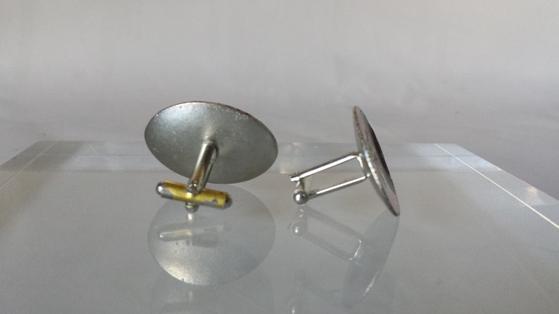 Mid Century Modernist Bold Design Enamel Cuff Link Pair