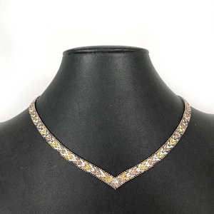 Italian Chevron Tri Color V Weave 16.25&quot; Sterling Silver Heavy Necklace 33.2 gr