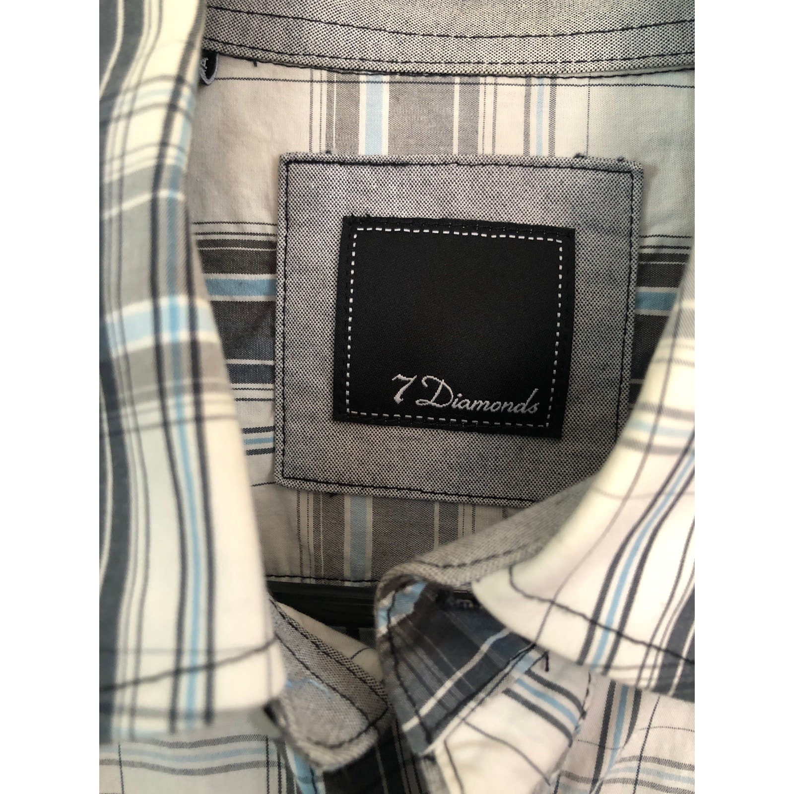 7 Diamonds Short Sleeve Plaid Men s Button Down Shirt 100 Cotton Black Blue Etsy UK