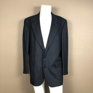 Oscar de la Renta Sport Coat Black Blue Plaid Check Wool Blend Sz 44L