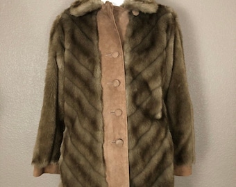 Adolph Schuman for Lilli Ann Vtg Suede Trim Faux Fur Coat EUC Pre-Owned Sz M