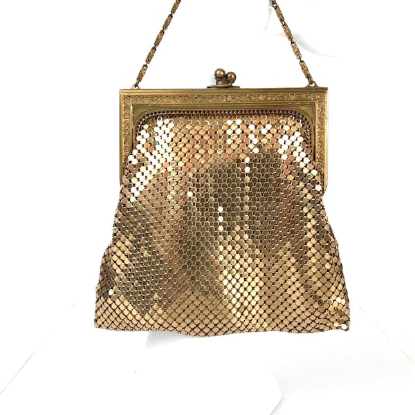 Whiting and Davis Antique Petite Gold Deco Mesh Flapper Bag Purse