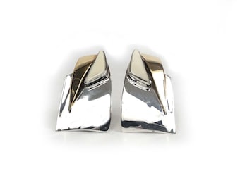 Modernist 80's Kai Hand Crafted Artisan Sterling Silver Brass Clip on Earrings