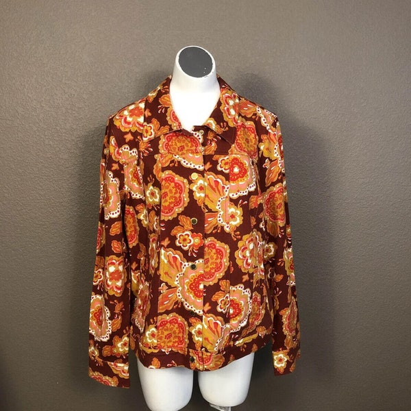 Isaac Mizrahi Live! Orange Flower Jacket EXC Sz L Cotton Blend