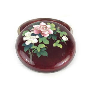 Japanese Ginbari Cloisonne Enamel Vintage Lidded Box w Rose Flower Design 5.5" W