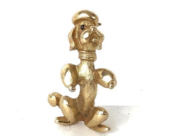 Broche de caniche francés de Sarah Coventry, joyería de fantasía, 1 3/8", usado