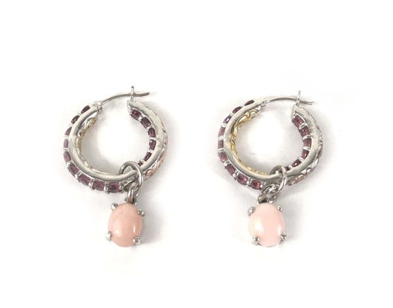 Pink Opal & Rhodolite Garnet In Out Hoops Dangle … - image 4