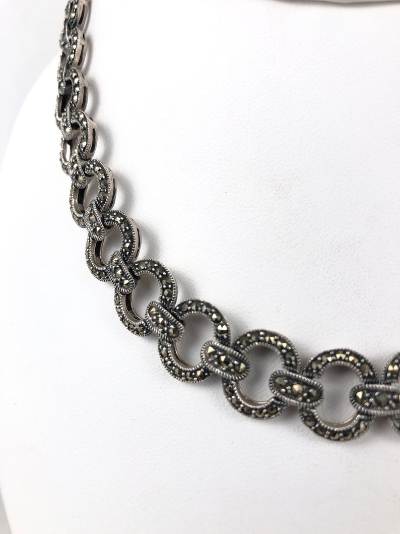 Marcasite Sterling Silver 925 Oval Link Choker Necklace Estate Find 16.5