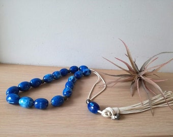 Blue worry beads, decorative set of worry beads, table worry beads, cobalt blue, vinyl worry beads with white tassel, Greek worry beads