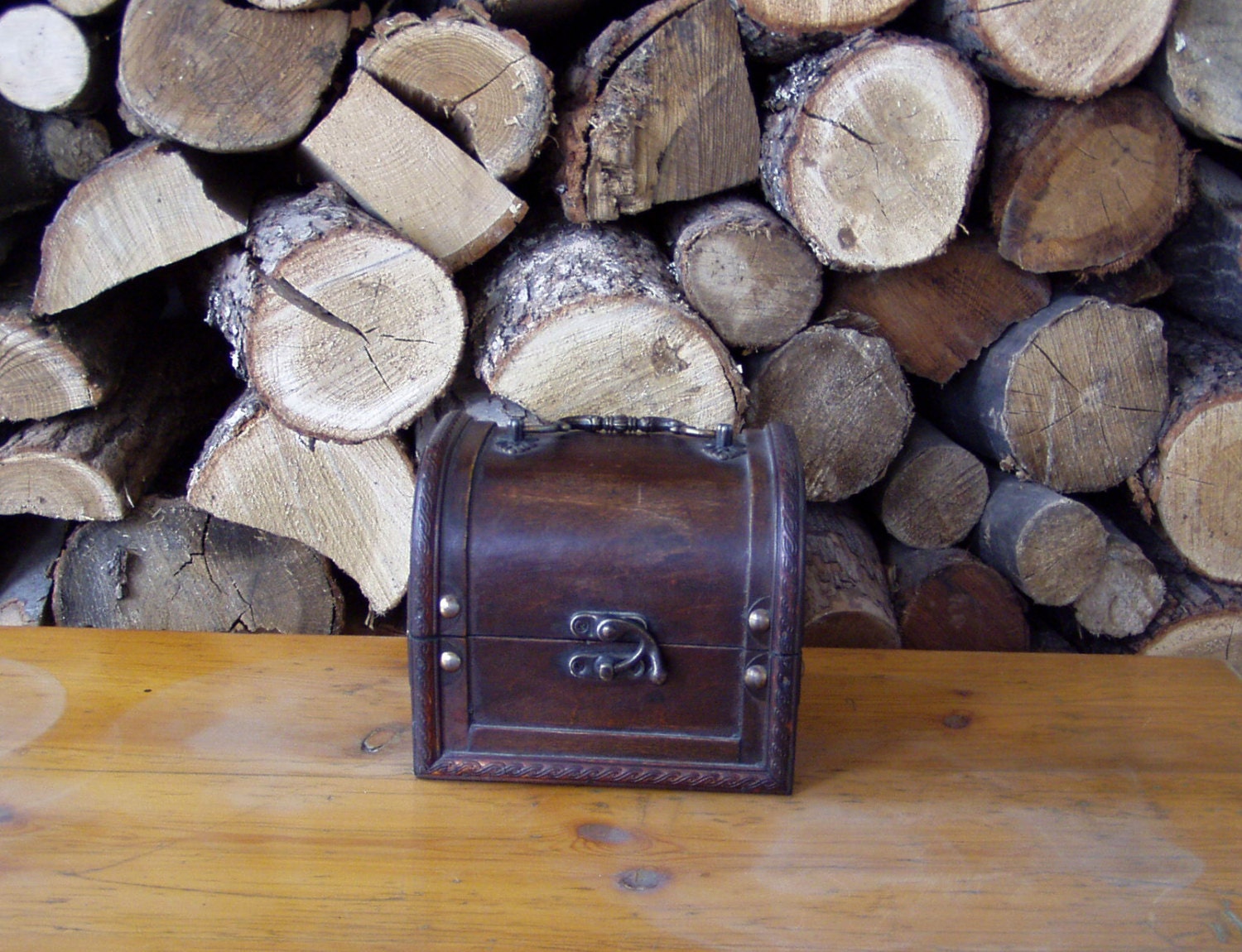 Vintage trunk box, wood and metal, victorian jewellery box in old trunk