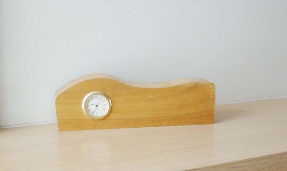 Vintage wooden clock, modern wooden clock with quartz mechanism, blond wood desk clock, modern minimalist design clock, late eighties