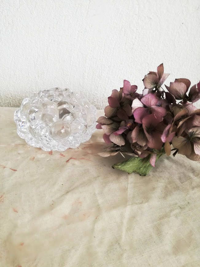 Vintage crystal tea light candle holder, vintage Orrefors, berry shaped