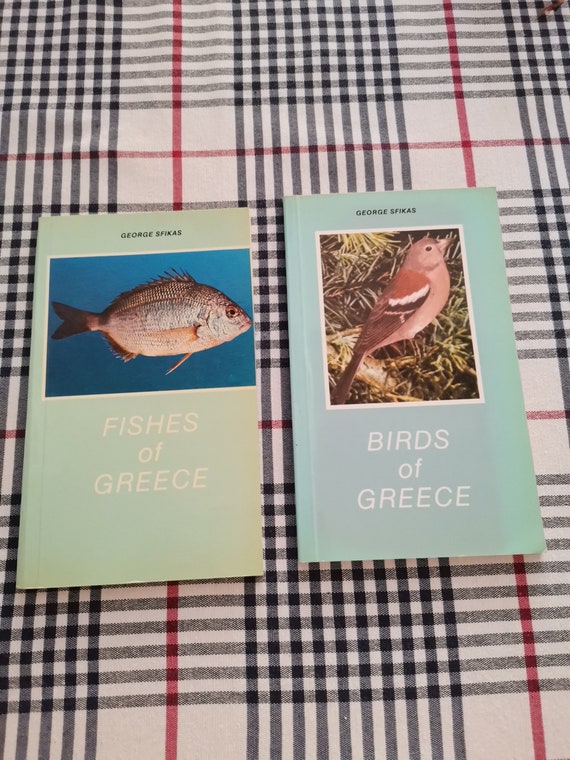 Birds of Greece, Fishes of Greece, set of two, vintage books with birds and fish of Greece, coloured photo books