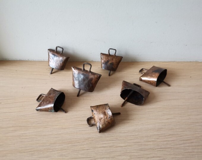 2 Vintage Small Iron Cow Bells Rusty Original Goat Bell Sheep Bell