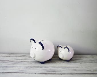 Vintage piggy bank, ceramic pig coin bank, vintage money bank, chubby ceramic piggy bank, white ceramic pig, early eighties