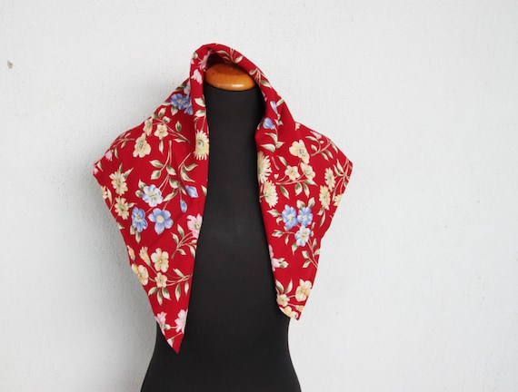 Vintage red scarf, square viscose scarf, flowers … - image 4
