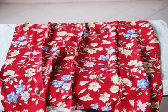 Vintage red scarf, square viscose scarf, flowers … - image 5