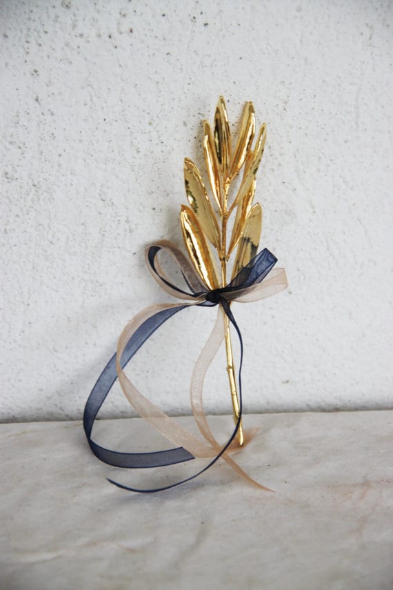 Gold olive twig, real olive tree branch, electroplated with gold, Greek olive sculpture in gold, real Greek olive twig in gold