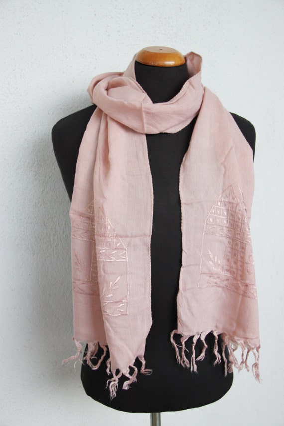 Vintage Indian scarf, long beige scarf with beige… - image 3