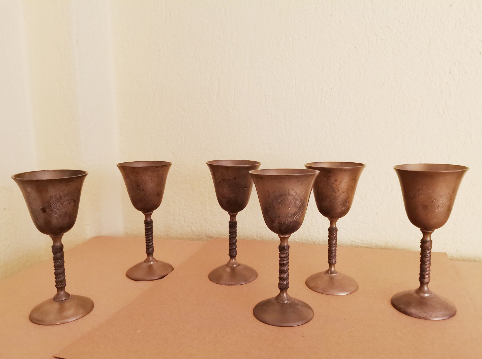 Vintage brass goblets, handmade liqueur goblets, brass drinking goblets